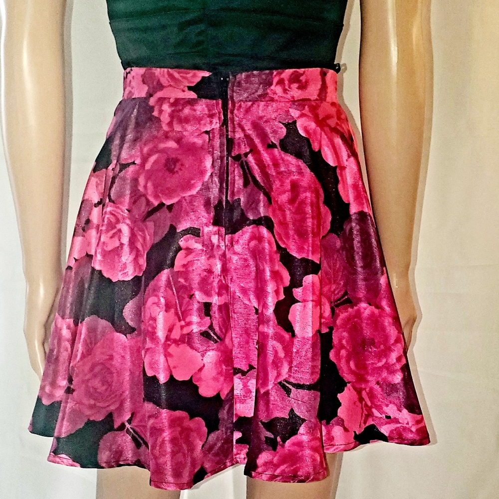 NWOT Jodi Kristopher Bright Pink Satin Floral Mini Skirt 7